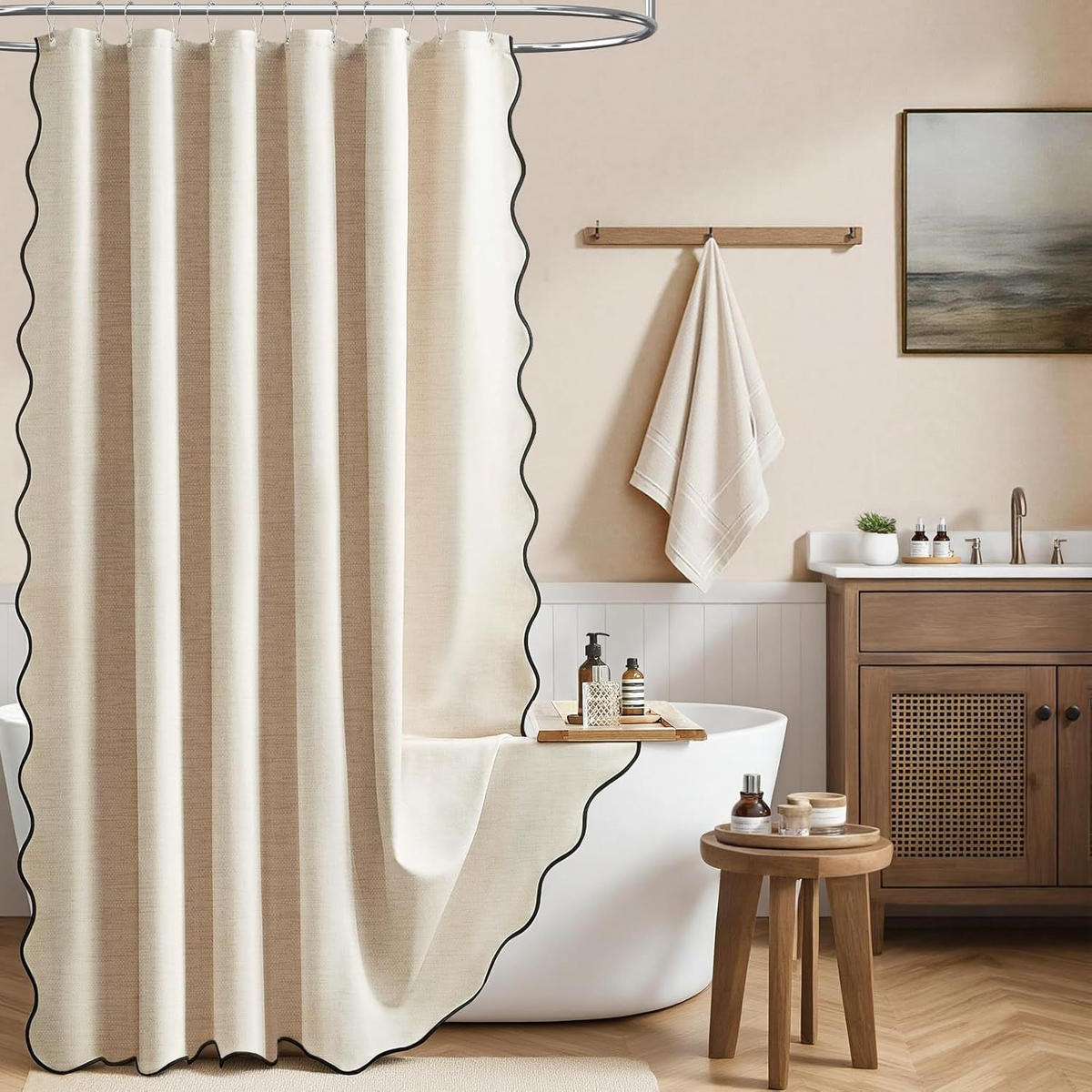 DUSCHVORHANG, beige, Leinenoptik, 90 x 180 cm - Weiß, Textil (180/90cm)
