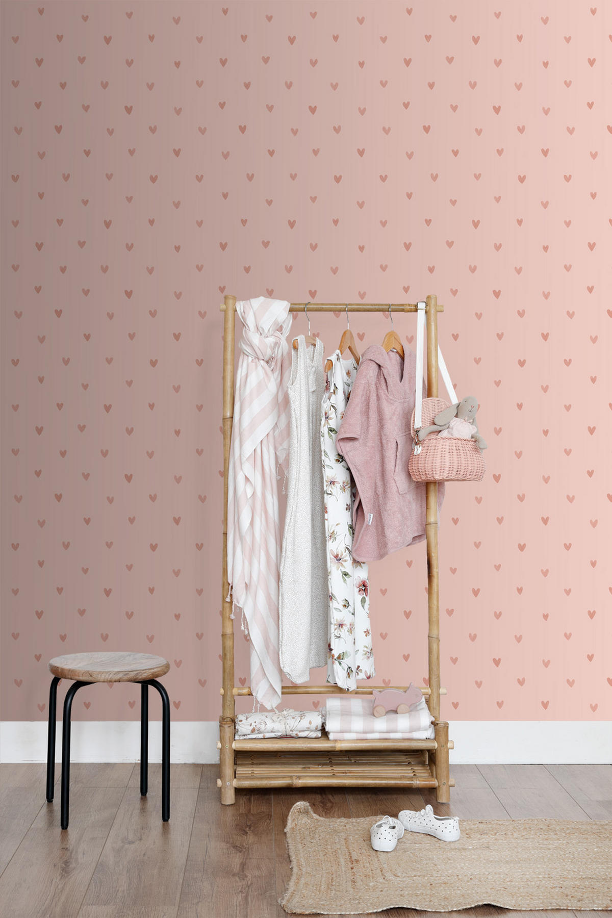 TAPETE Herzchen 53 cm x 10.05 m - Pink, Papier (53/0.1cm) - ESTAhome