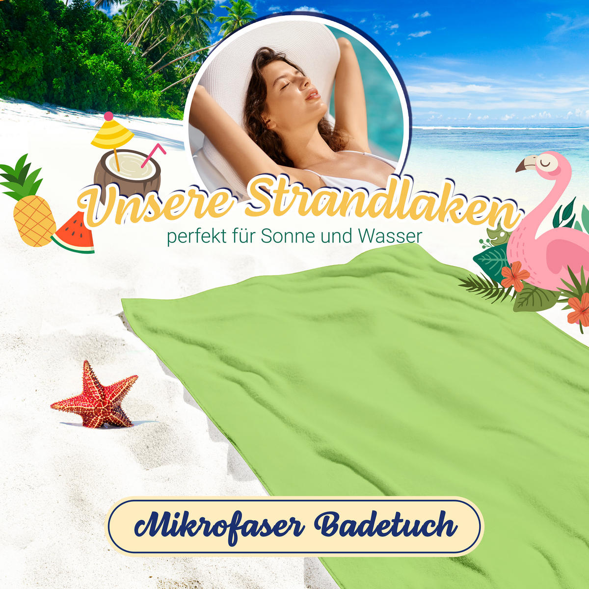 STRANDTUCH, 90x180 cm, 80% Polyester, 20% Polyamid, Grün - Hellgrün, Textil (90/180cm) - Zollner