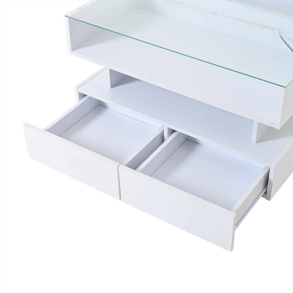 COUCHTISCH 80/80/45 cm höhenverstellbar mit Stauraum und 2 Schubladen in Weiß - Weiß, Holzwerkstoff (80/80/45cm) - OKWISH