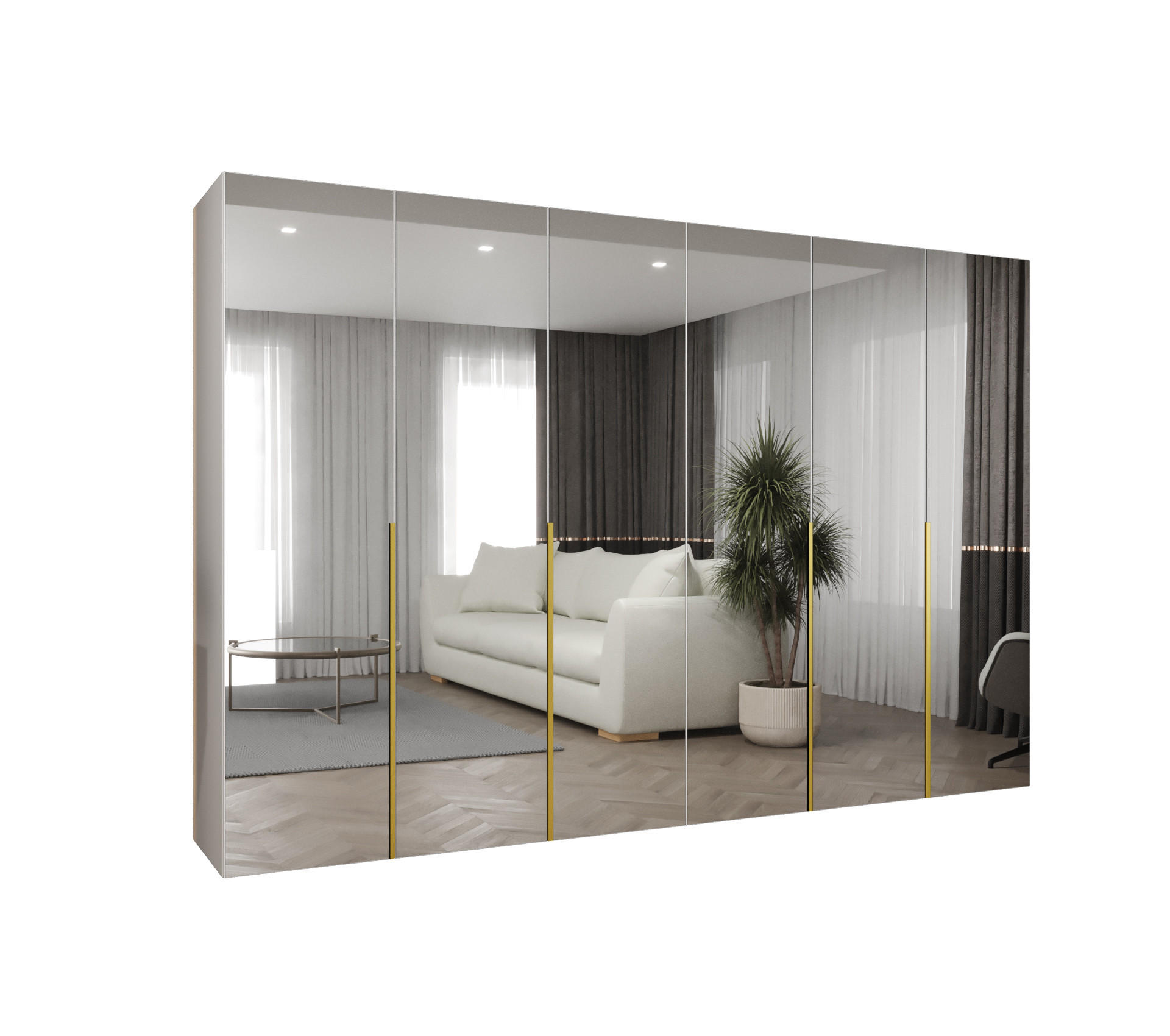 DREHTÜRENSCHRANK 202/300/52 6-türig - Goldfarben/Weiß, Holz (300/202/52cm) - Abiks Möbel