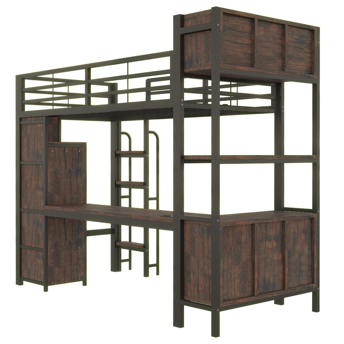 HOCHBETT 90x200cm Gaming Schreibtisch Schrank LED Schwarz - Schwarz, Metall (90/200cm) - FLIEKS
