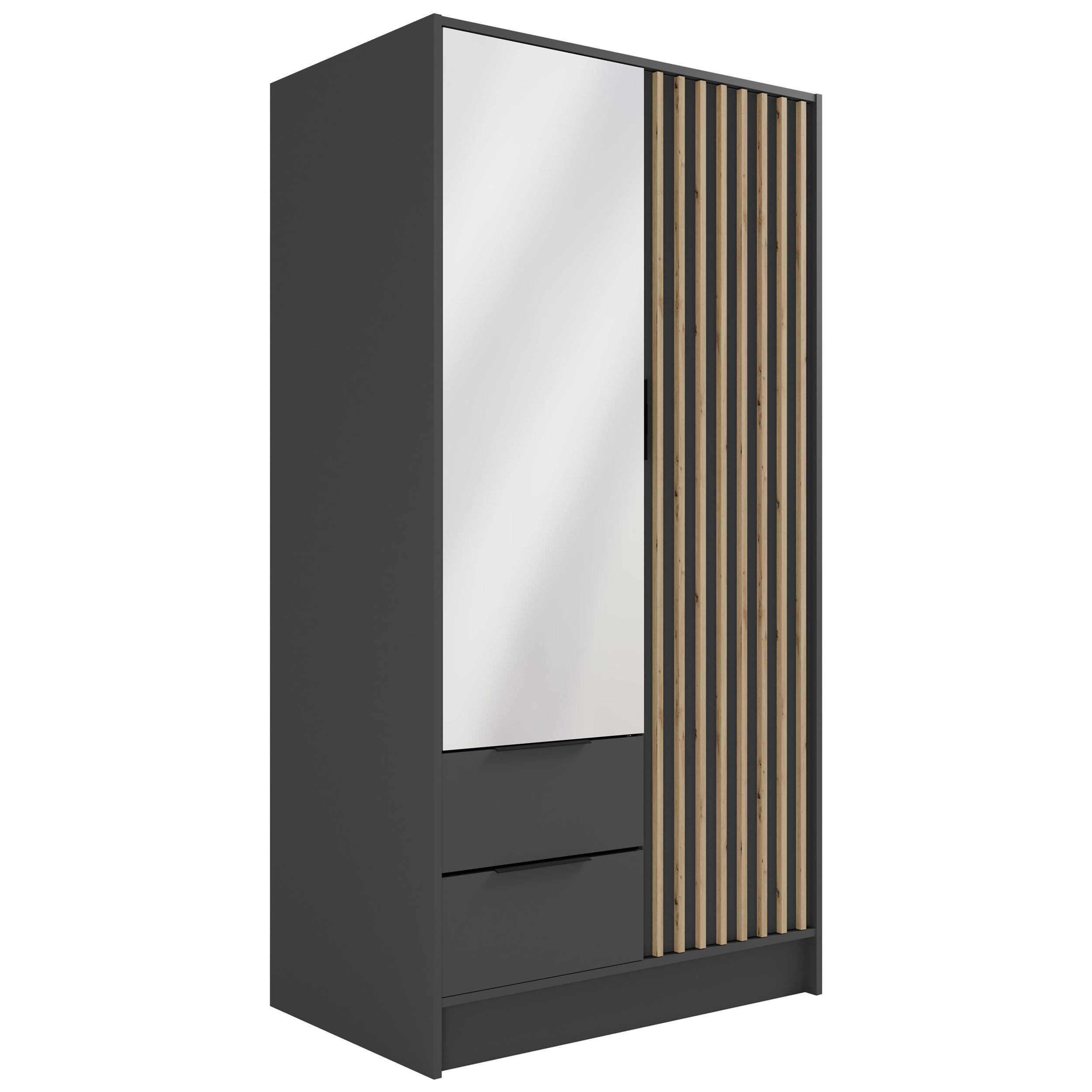KLEIDERSCHRANK NELIA - 120 cm - Graphitfarben/Eiche Artisan, Holzwerkstoff (102/200/51cm) - ALTDECOR