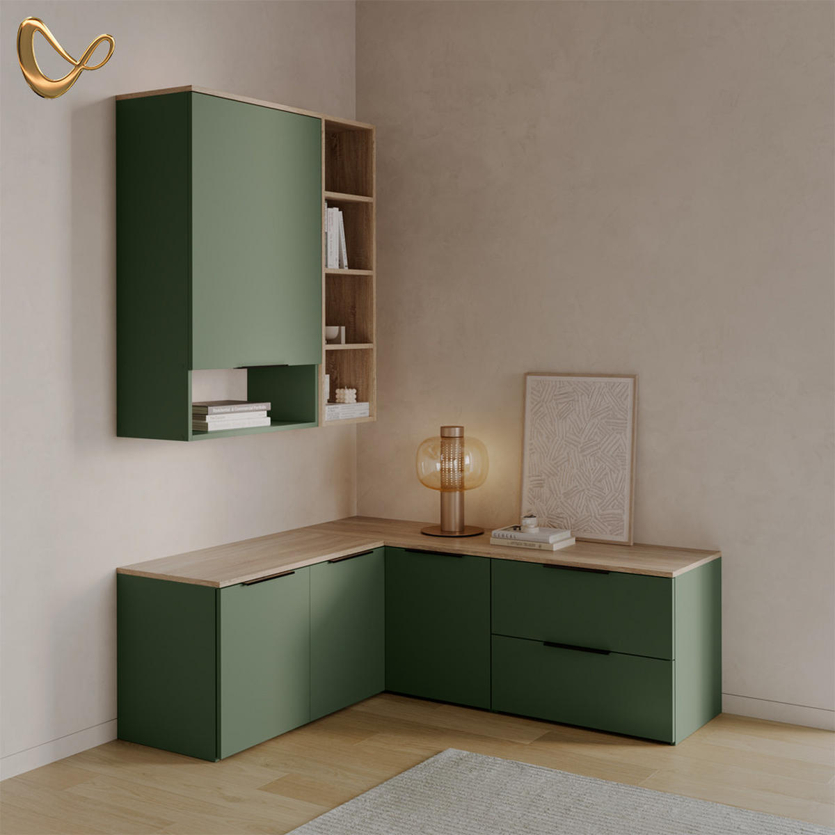 WOHNWAND Piave Grün 5 Teile - Grün, Holzwerkstoff (80/50/40cm) - Livinity®