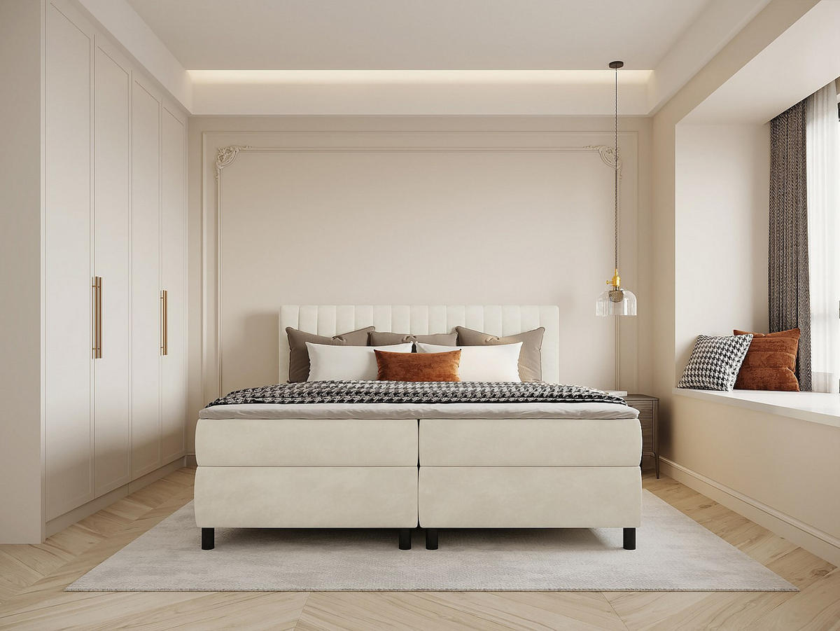 BOXSPRINGBETT - 2 Personen - stoff - beige Donisi - Beige, Textil (90/200cm) - Vente-Unique