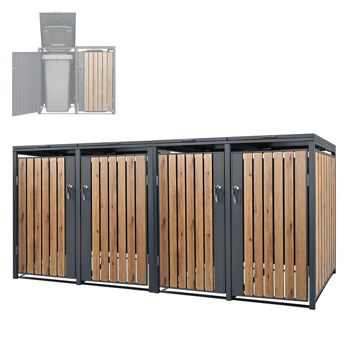 MÜLLTONNENBOX 4er Anthrazit-Eichenoptik - Graubraun, Metall (80/116.3/264cm) - ML-DESIGN