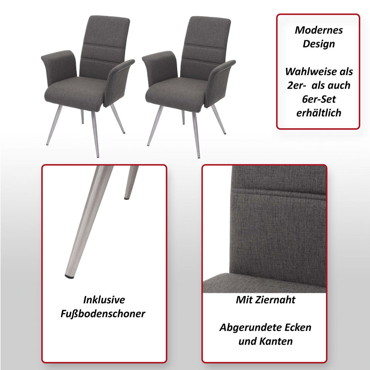 ESSZIMMERSTUHL Grau, Braun 6er-Set - Braun/Grau, Textil (68/97/64cm) - Jamb