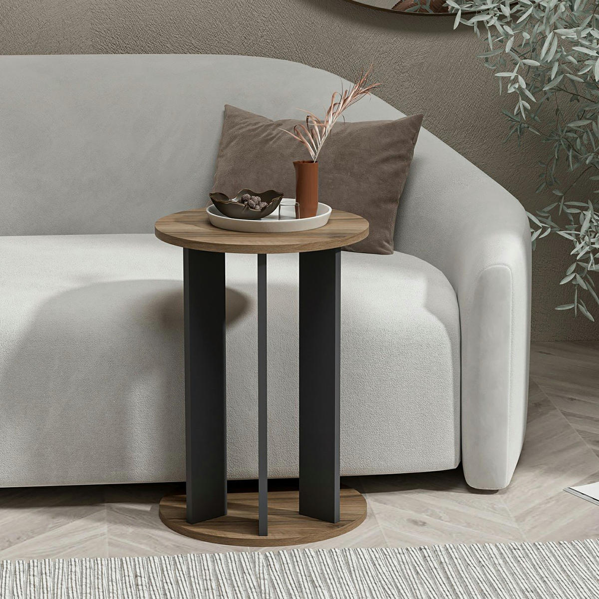 BEISTELLTISCH Frederiksberg - Walnussfarben, Holzwerkstoff (34/34/64cm) - [en.casa]