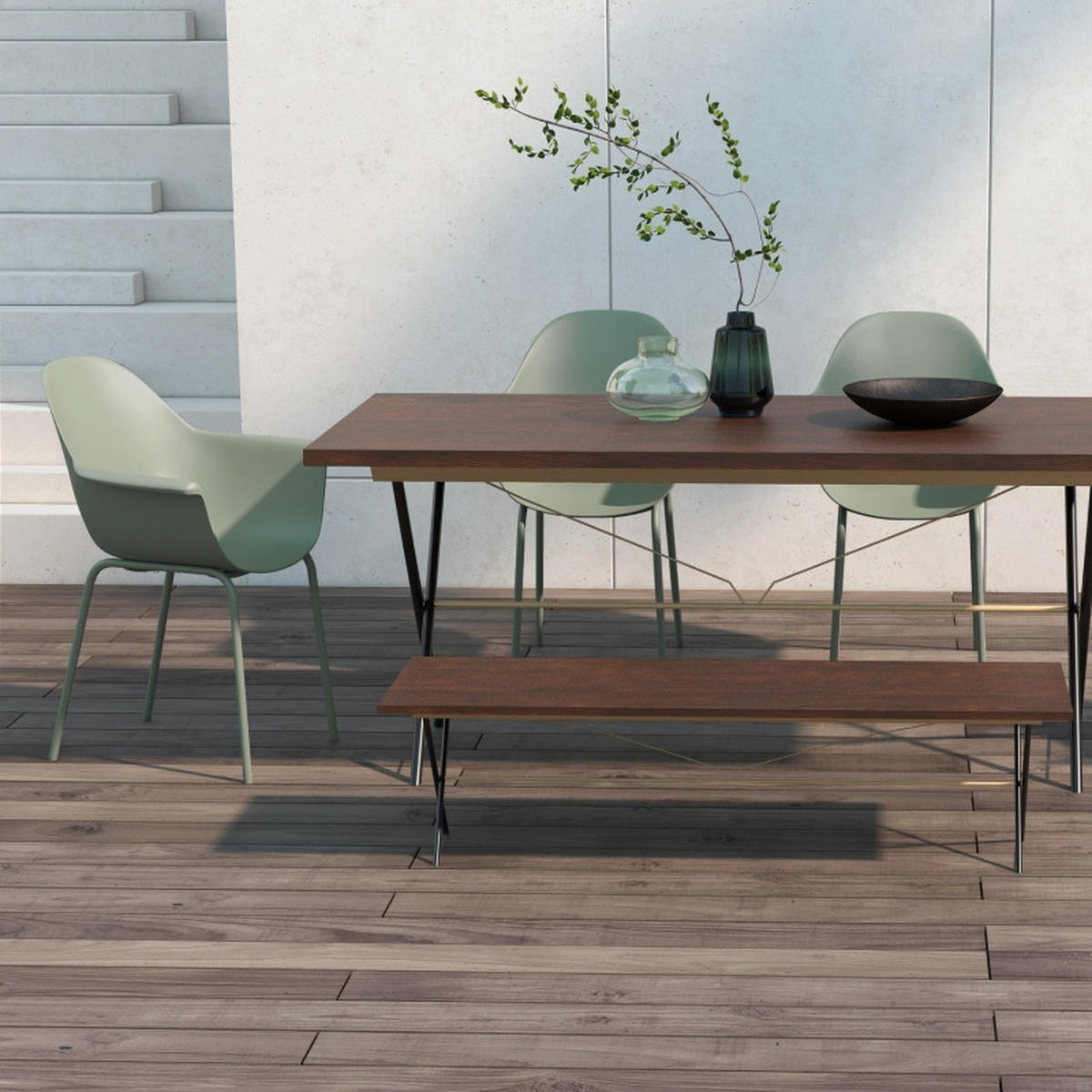 GARTENSTUHL 4er Set Rückenlehne Armlehne 120 kg grün - Grün, Metall (59/84/55cm) - LEBENLANG