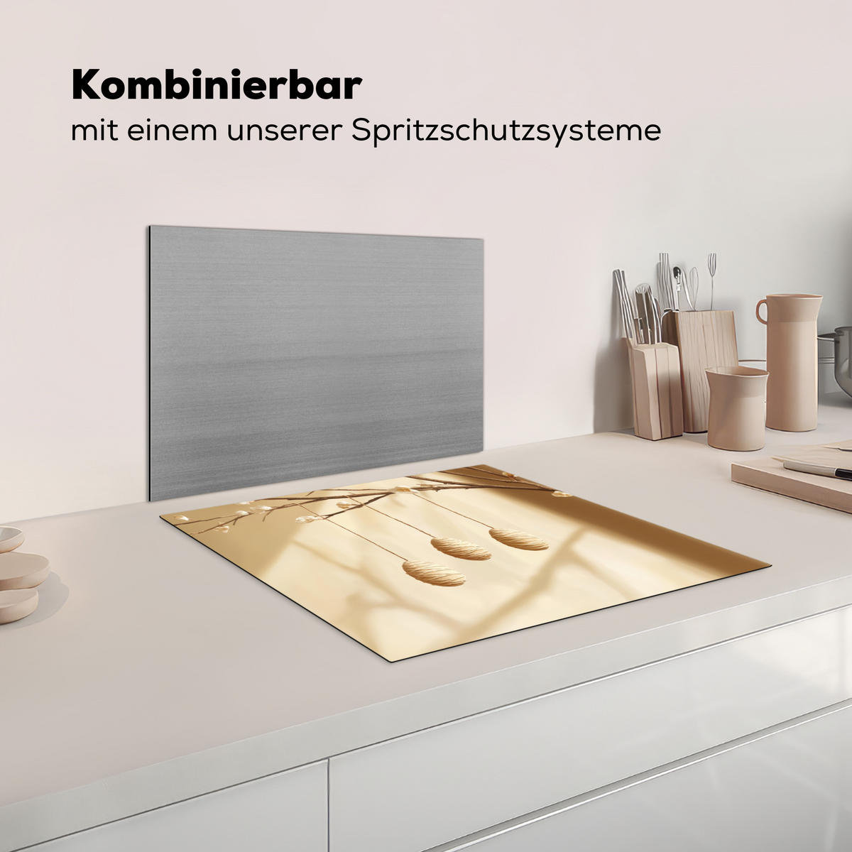 HERDABDECKPLATTE Beige - Osterkuchen - Eier Abdeckung Ceranfeld 59x51 cm - Beige, Kunststoff (59/51/0.2cm) - MuchoWow