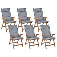 GARTENSTUHL 6er-Set Akazienholz dunkelbraun Auflagen grau Amantea - Dunkelbraun/Grau, Holz (54/105/69cm) - Beliani