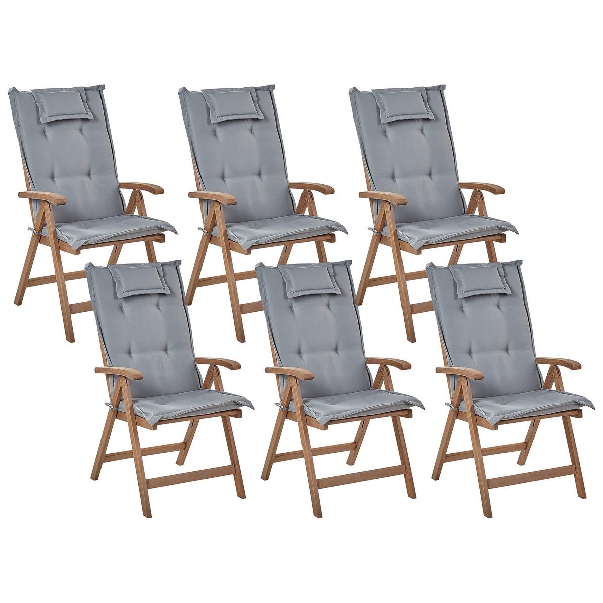 GARTENSTUHL 6er-Set Akazienholz dunkelbraun Auflagen grau Amantea - Dunkelbraun/Grau, Holz (54/105/69cm) - Beliani