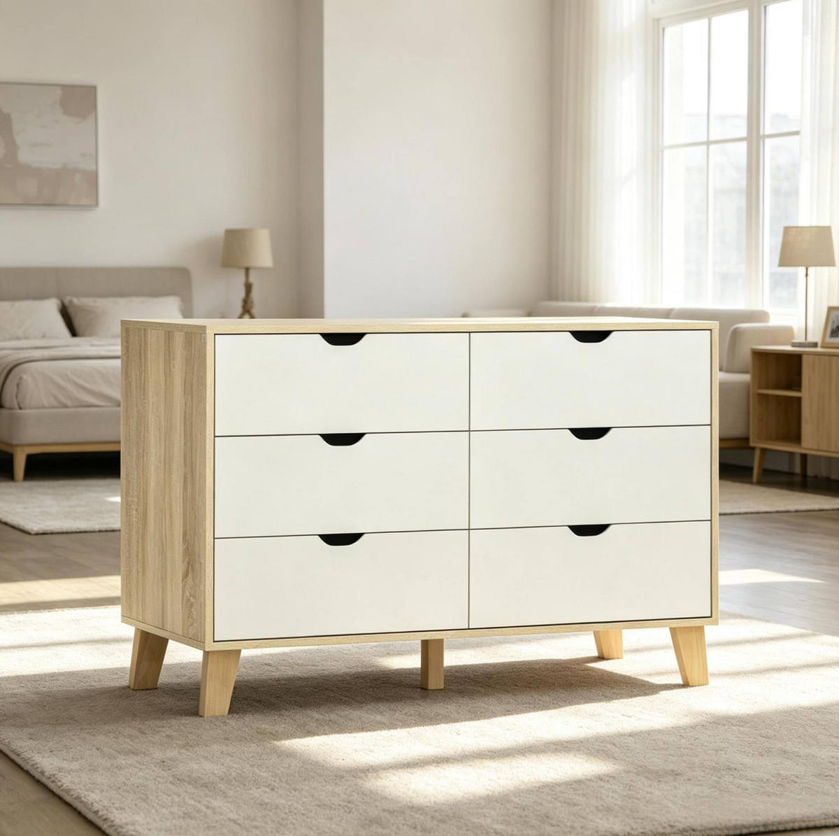 KOMMODE in Weiß und Eiche 120x40x76 cm mit 6 Schubladen - Eichefarben, Holzwerkstoff (40/76/120cm) - IVMEU
