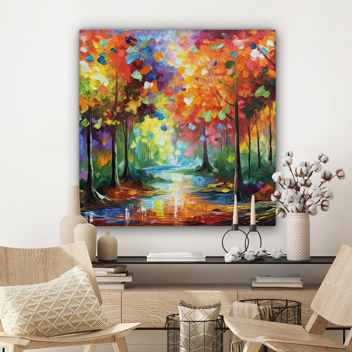 LEINWANDBILD Landschaft - Wald - Farben - Natur Deko Groß 90x90 cm - Multicolor, Textil (90/90cm) - MuchoWow