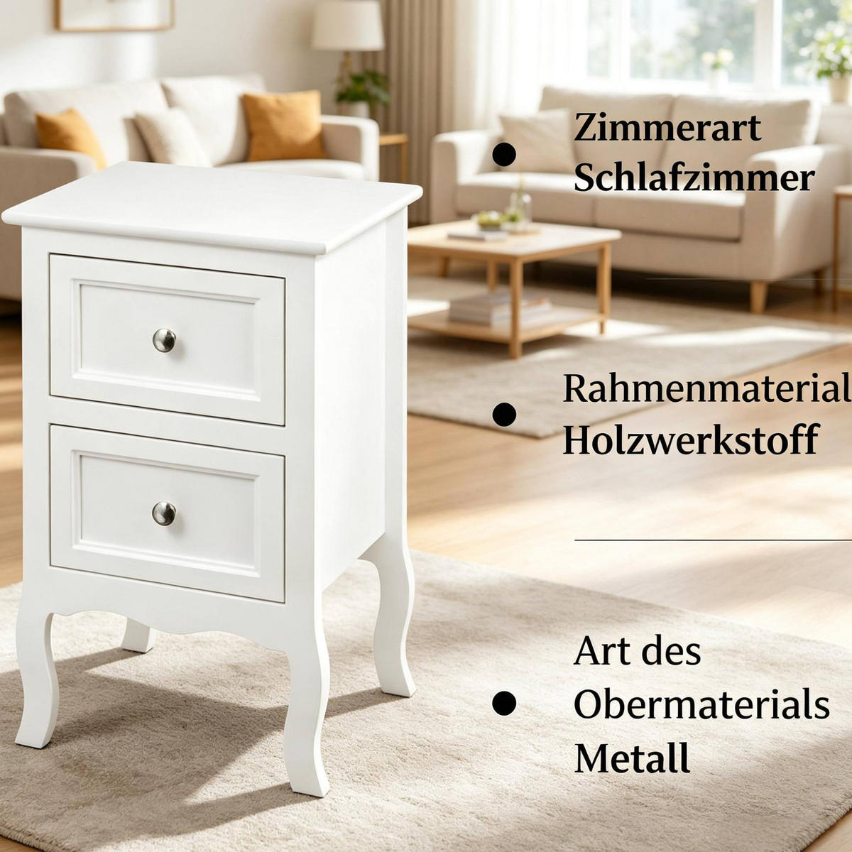 NACHTTISCH mit 2 Schubladen Weiß - Weiß, Holzwerkstoff (40/60/30cm) - MIVRAY