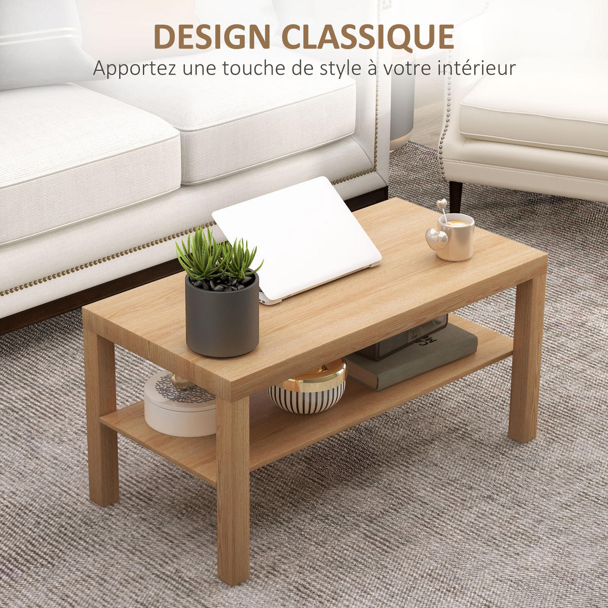 COUCHTISCH DE-15839 2 Ebenen Naturholz - Naturfarben, Holzwerkstoff (90/45/44.5cm) - ComfortXL