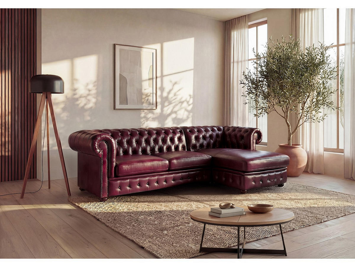 SOFA - 5 Personen - leder - bordeaux Brenton - Bordeaux, Leder/Holz (274/82/166cm) - Vente-Unique