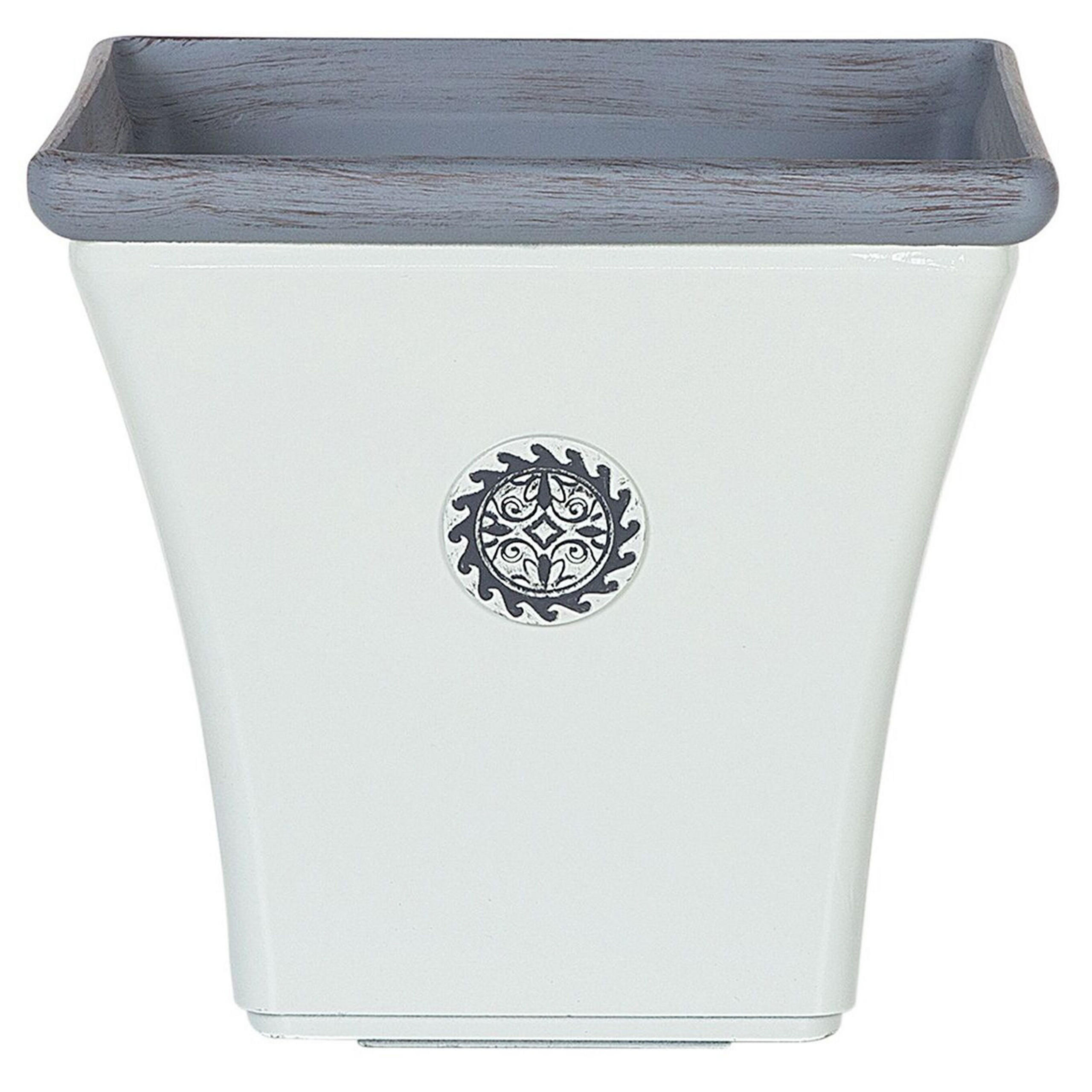 BLUMENTOPF weiß quadratisch 37/37/35 cm Elateia - Blau/Weiß, Stein (35cm) - Beliani
