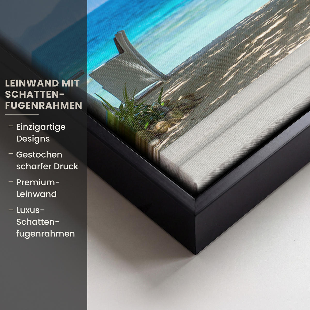 LEINWAND Bilder mit Rahmen - Aussicht - Baum - Meer - Palme - Hügel - Strand - Blau - 30x40 - Blau, Textil (30/40cm) - MuchoWow