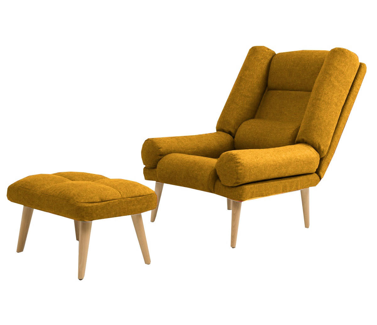 SESSEL Lola mit Fußhocker Rückenlehne 5-stufig einstellbar, dunkelgelb - Dunkelgelb, Holz/Kunststoff (75/100/60cm) - Margaret Hadas24
