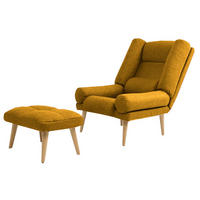 SESSEL Lola mit Fußhocker Rückenlehne 5-stufig einstellbar, dunkelgelb - Dunkelgelb, Holz/Kunststoff (75/100/60cm) - Margaret Hadas24