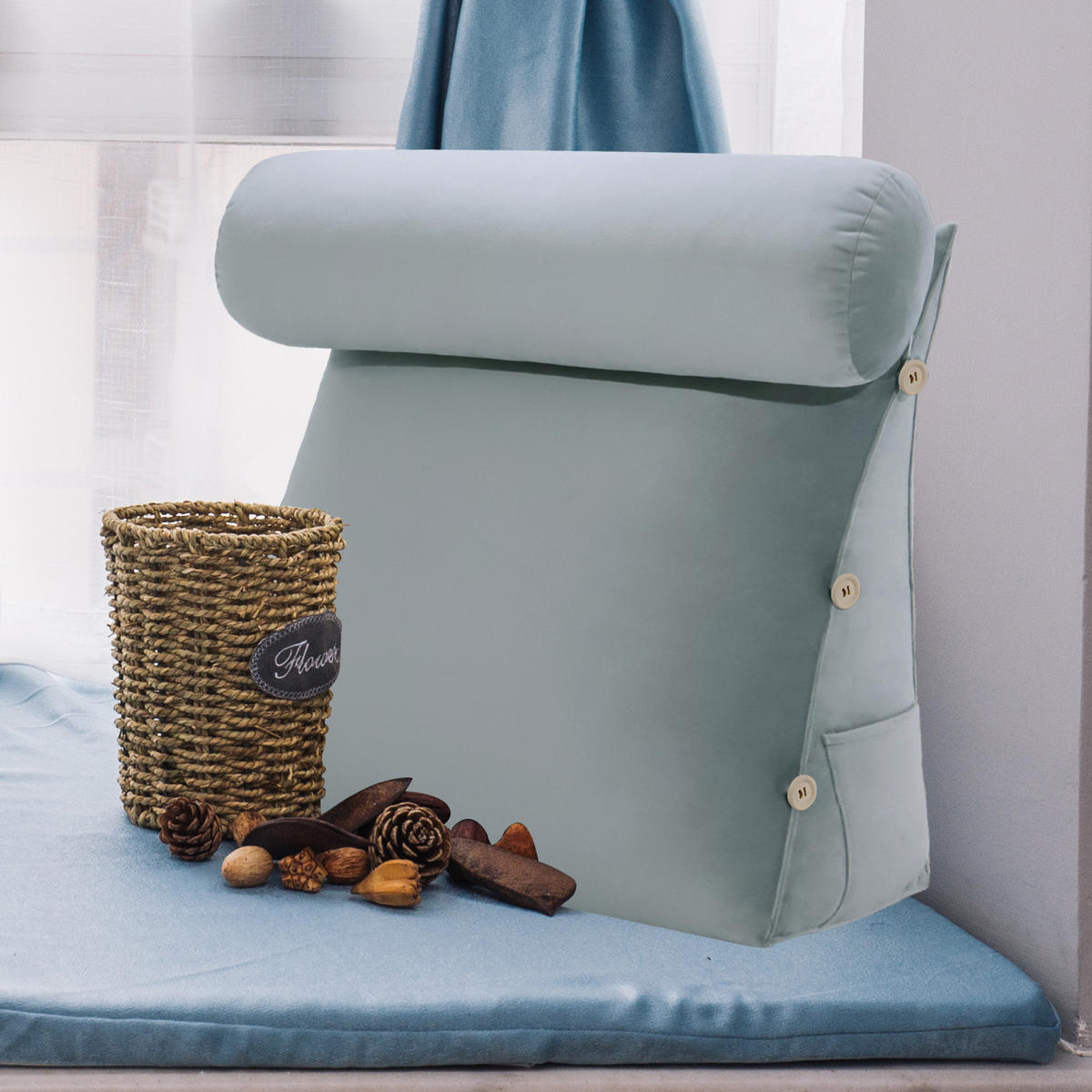 KEILKISSEN mit Nackenrolle Samtlook Grau 60 cm - Grau, Textil (50/60cm) - Vercart