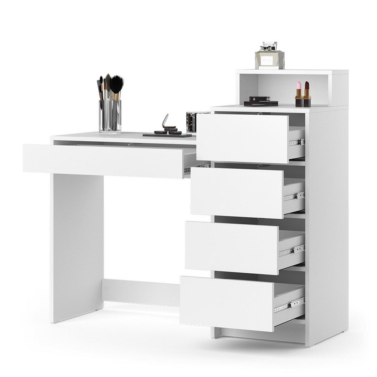 SCHMINKTISCH Naara Weiß 110.5 cm mit 5 Schubladen - Weiß, Holzwerkstoff (40.3/110.5/100.6cm) - Vicco