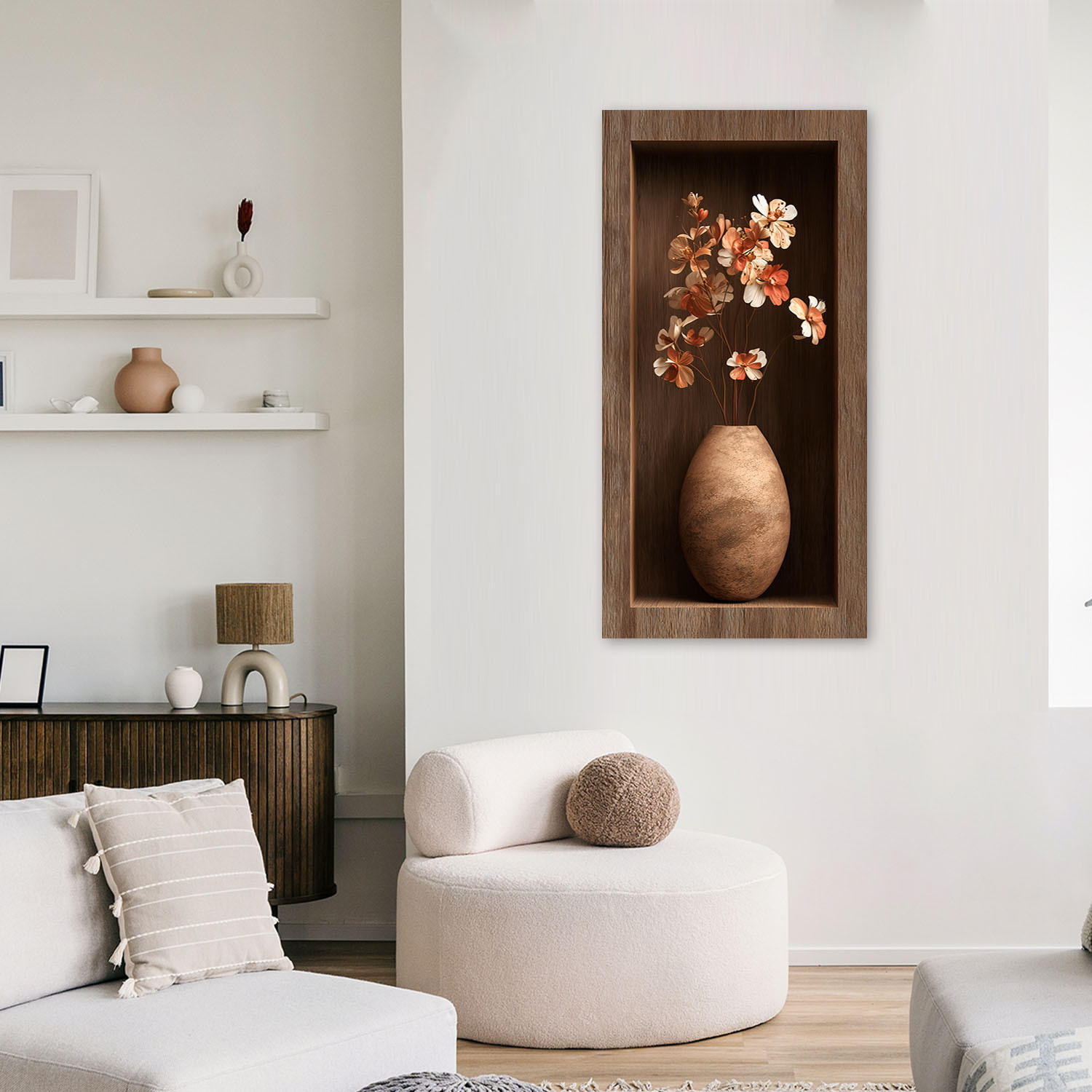 LEINWANDBILD Blumen in einer braunen Holzvertiefung 50x100cm - Braun, Textil (50/100cm) - Feeby