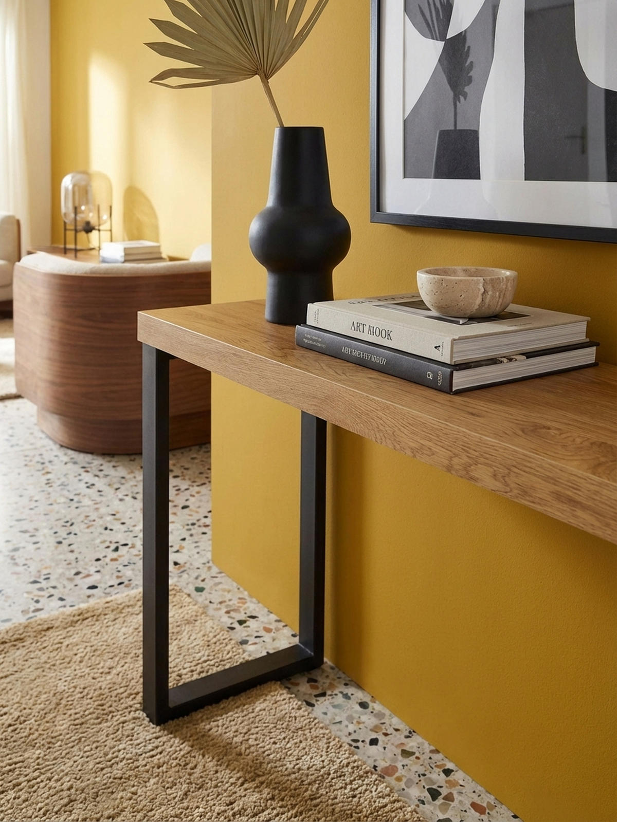 KONSOLENTISCH – Eicheoptik, große Ablagefläche, modern - Schwarz/Braun, Holz/Metall (39/120/76cm) - KADIMA DESIGN