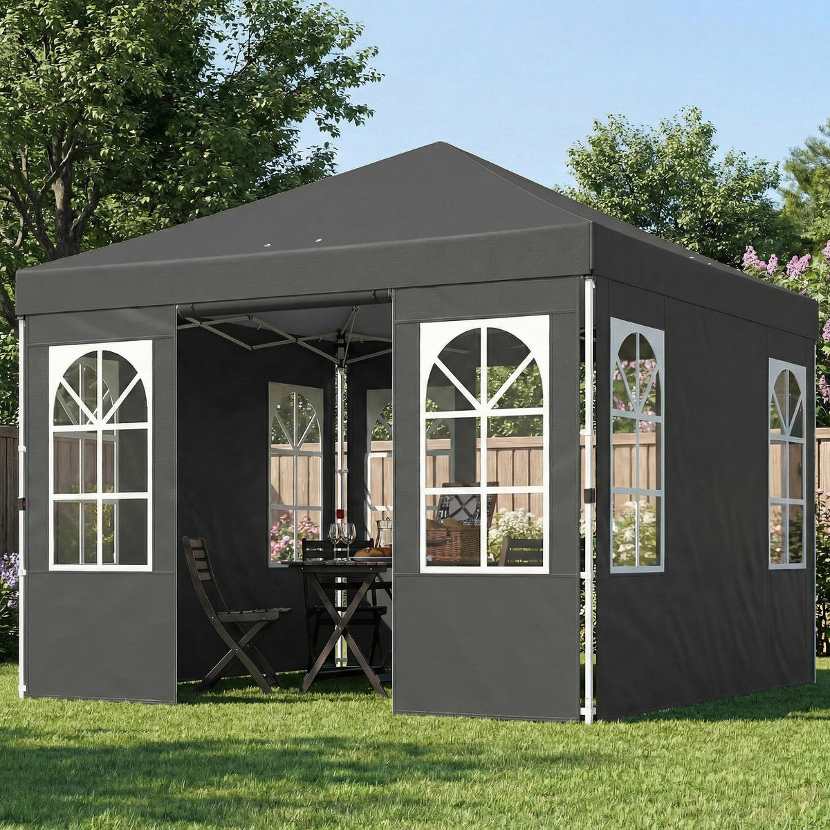 FALTPAVILLON Oxford-Gewebe Metall Dunkelgrau - Dunkelgrau/Weiß, Textil/Metall (293/272/293cm) - Outsunny