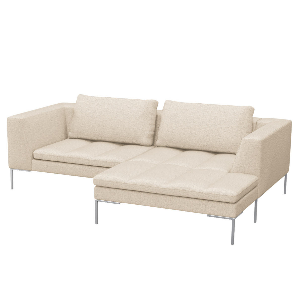 ECKSOFA mit breitem Ottomane - Webstoff - Chromfarben/Beige, Textil/Metall (244/170cm) - home24