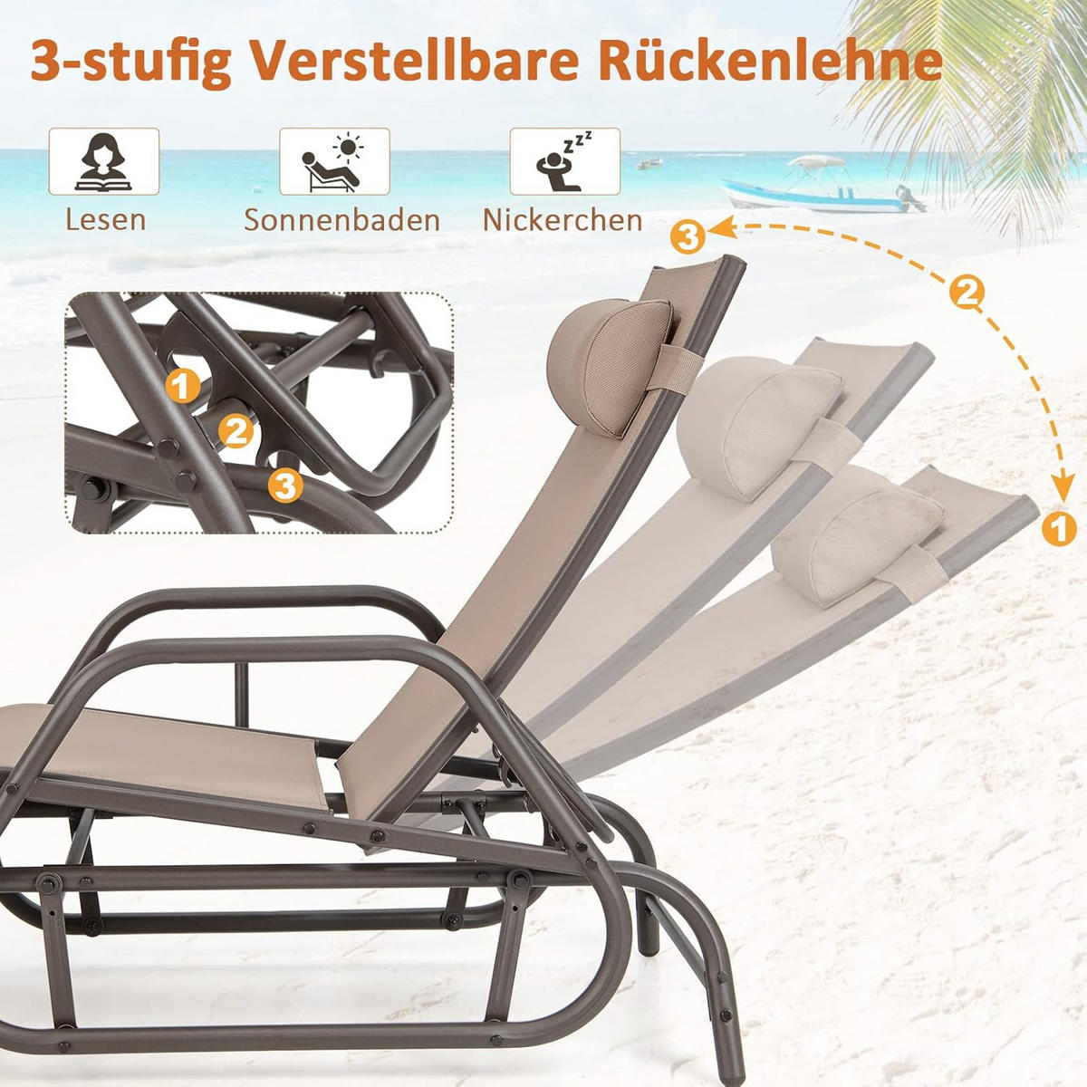 SONNENLIEGEN Braun - Braun, Metall (70/101/152cm) - COSTWAY