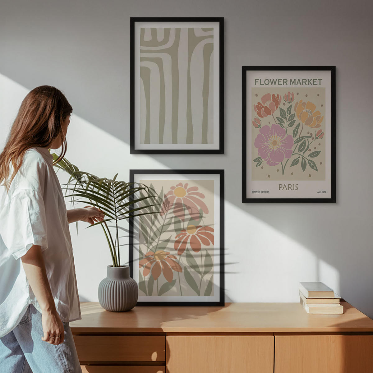 WANDBILDER 3er-Set - 40x60 cm Schwarzer Rahmen - Botanische Motive, Pariser Minimalismus - Schwarz, Kunststoff (40/60cm) - ArtPrintCave