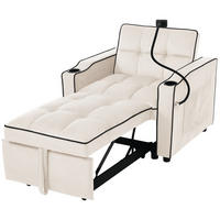 SCHLAFSESSEL 3-in-1 Samt mit Getränke und Handyhalter Beige 83/167/76 cm - Beige, Textil (83/76/167cm) - Redom