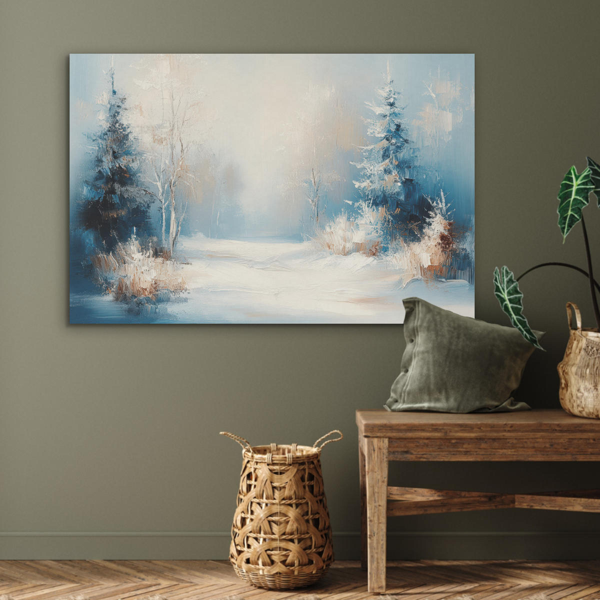 AKUSTIKBILD Wald - Winter - Natur - Abstrakt - Schnee Akustikpaneele 90x60 cm - Weiß, Kunststoff (90/60/0.9cm) - MuchoWow