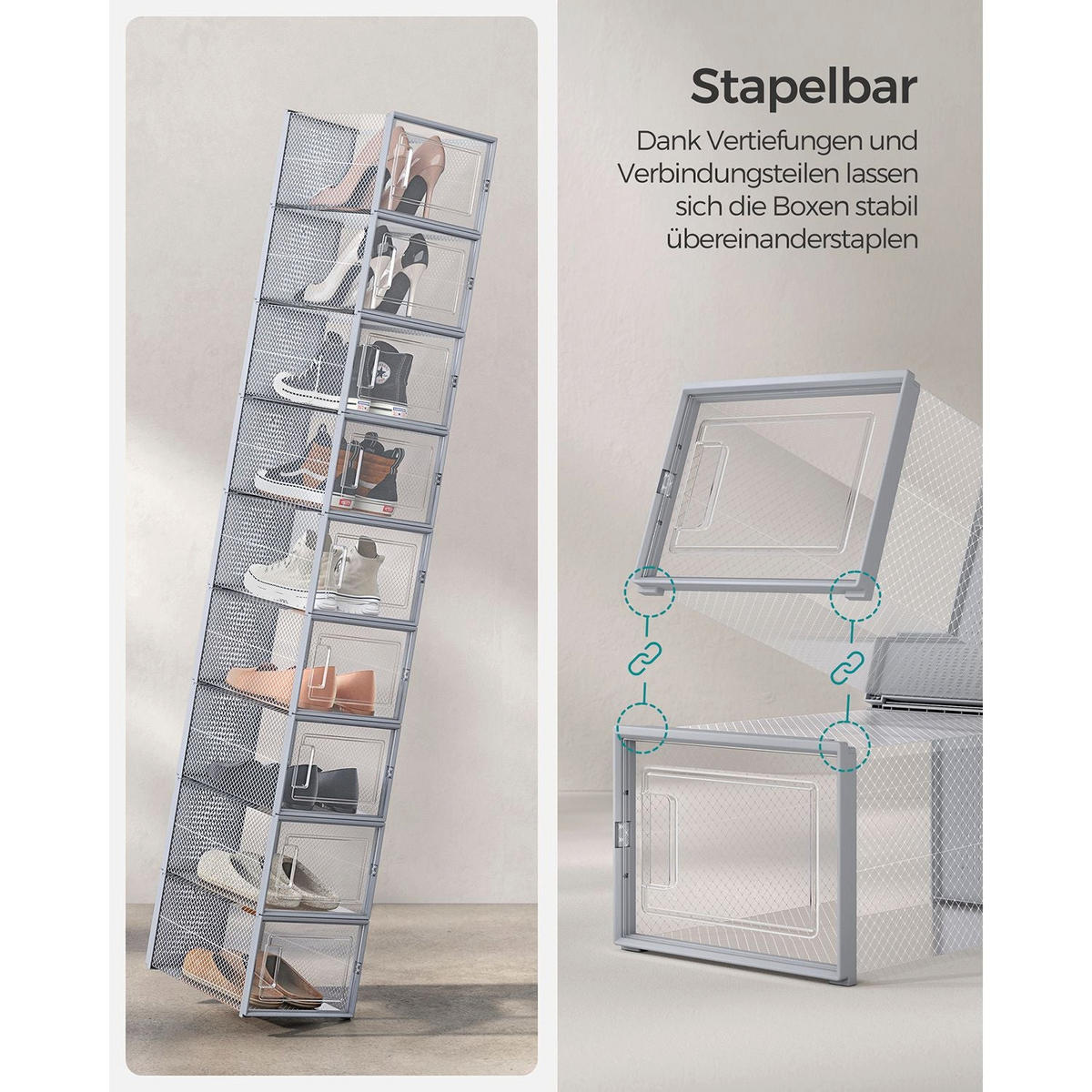 SCHUHBOXEN ABIDJAN 18ER-SET - Grau, Kunststoff (25.2/19/35cm) - Hansiro