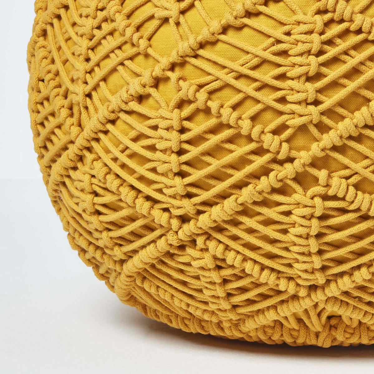 POUF senfgelb im Makramee-Stil, 50/50/40 cm - Currygelb, Textil (50/40/50cm) - Homescapes