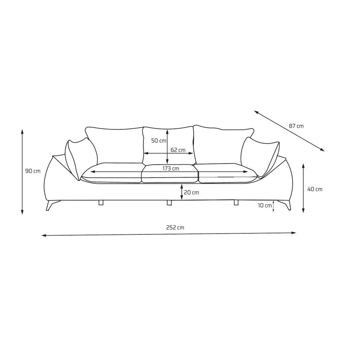 3-SITZER Sofa MELANI 252 cm Velours Beige - Chromfarben/Beige, Holz/Textil (252/90/88cm) - Muffo