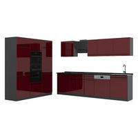 KÜCHENZEILE R-Line, Rot Hochglanz/Anthrazit, 180 cm Arbeitsplatte Anthrazit - Anthrazit/Rot, Holzwerkstoff (180/206.8/60cm) - Vicco