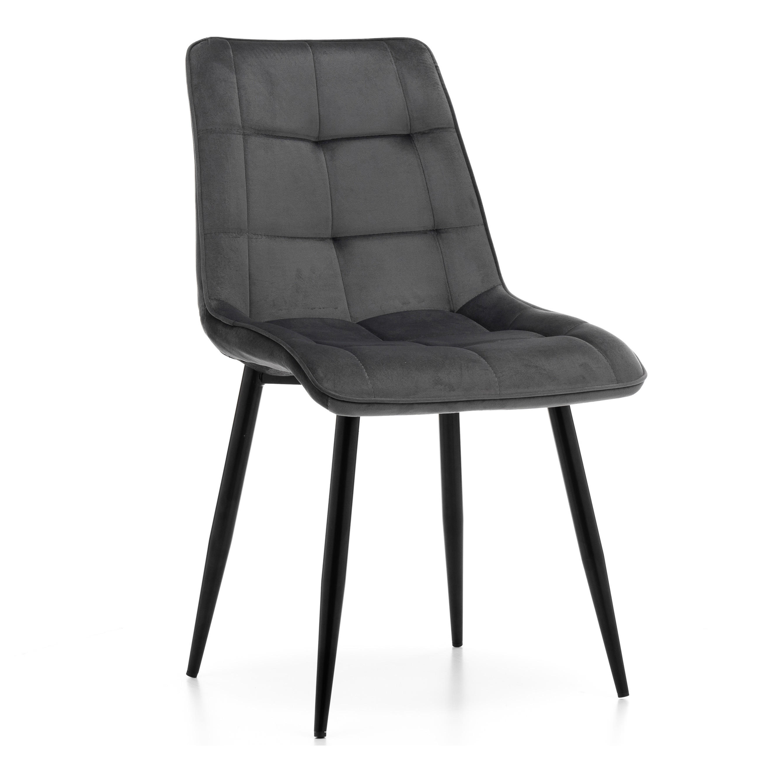 STUHL CHIC gespolsterter mit Steppung - grau - Samt Velours - Schwarz/Grau, Metall (50/88/47cm) - NEW HOME