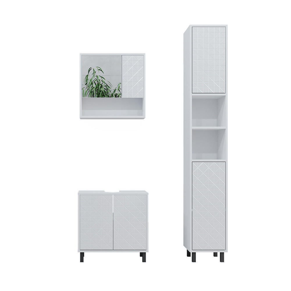 BADMÖBEL-SET Agasta Weiß 3 Teile, mit Hochschrank - Weiß, Holzwerkstoff (56/57/28cm) - Vicco