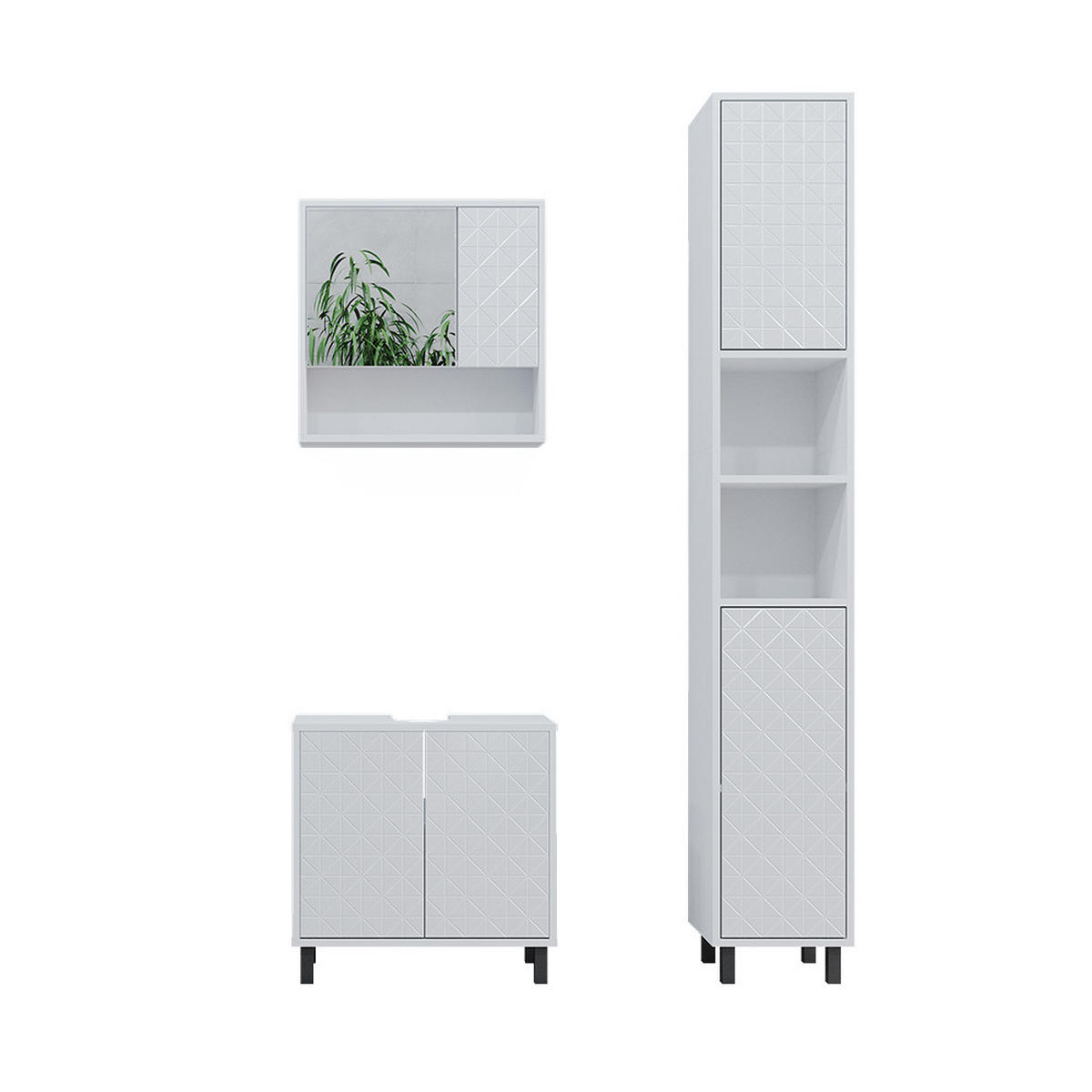 BADMÖBEL-SET Agasta Weiß 3 Teile, mit Hochschrank - Weiß, Holzwerkstoff (56/57/28cm) - Vicco