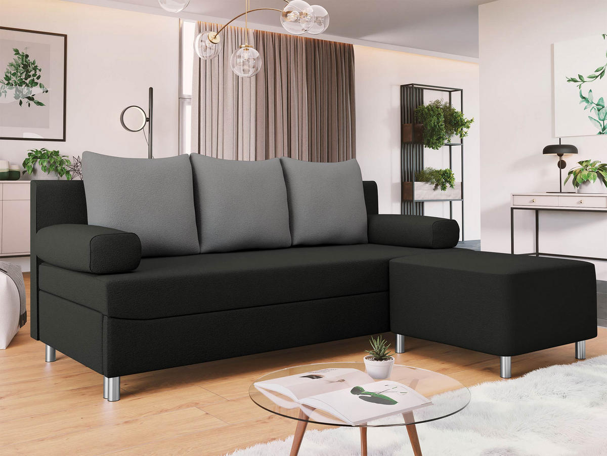 SCHLAFSOFA Dover mit Polsterhocker - Chromfarben/Schwarz, Holz/Kunststoff (192/80cm) - MIRJAN24