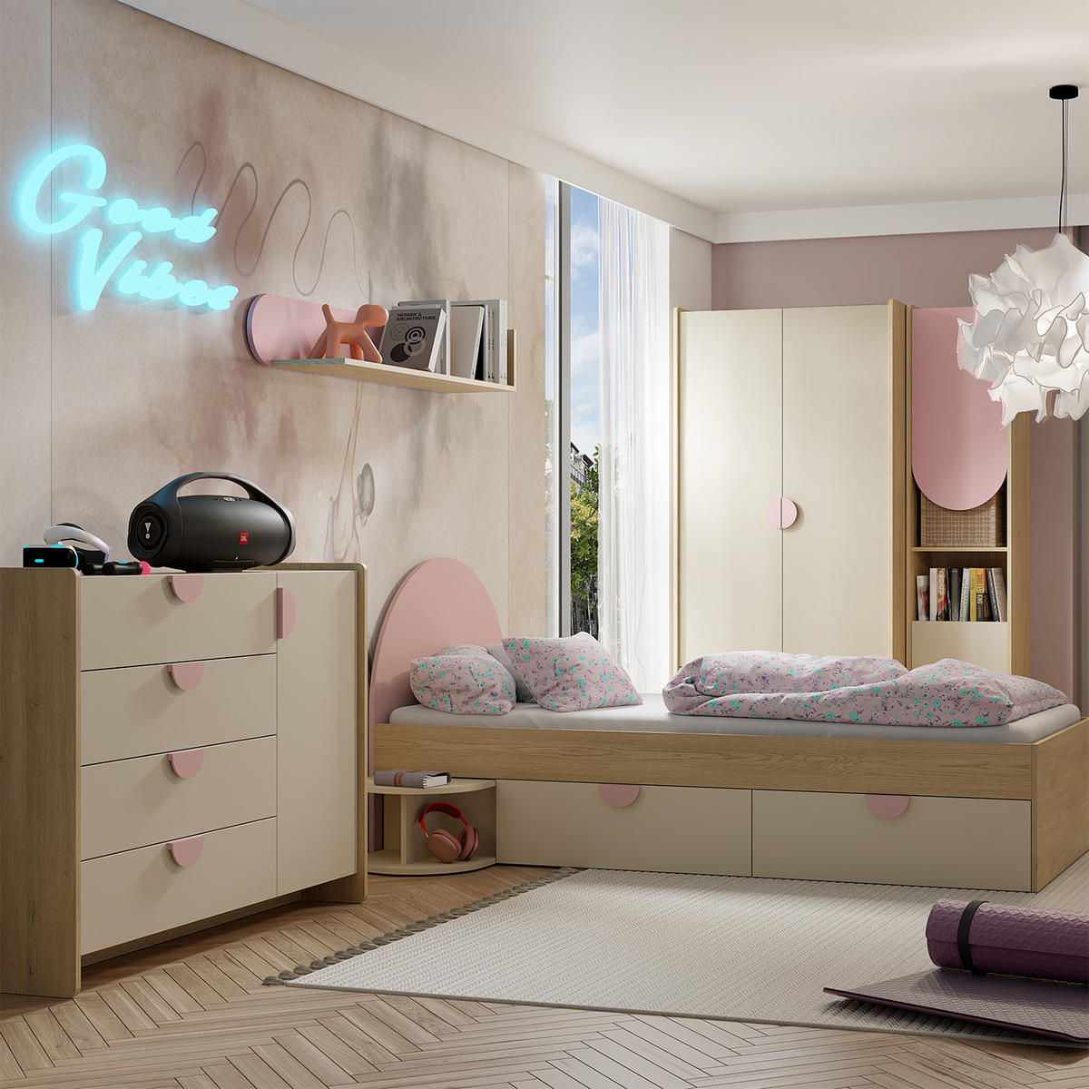 NACHTTISCH Lena mit offenem Ablagefach, 40 cm, für Kinder und Jugendliche, Macadamia - Eichefarben/Beige, Holzwerkstoff (40/25/35cm) - Beautysofa