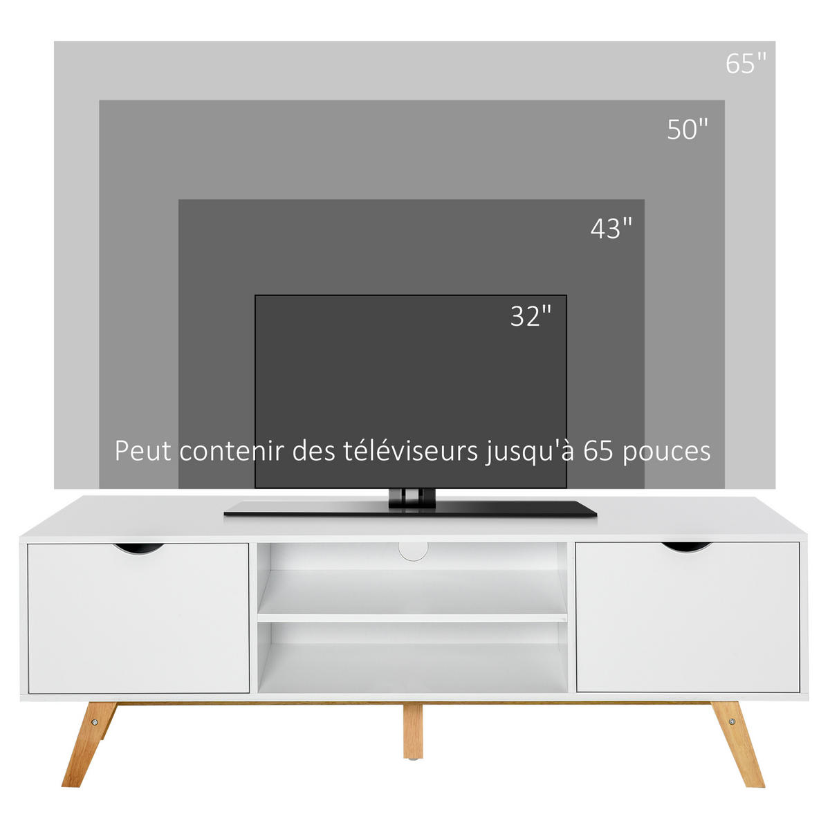 TV-LOWBOARD Weiß 150/39/50 cm, 2 Türen, Skandinavischer Stil - Weiß, Holzwerkstoff (150/50/39cm) - PANGIVO