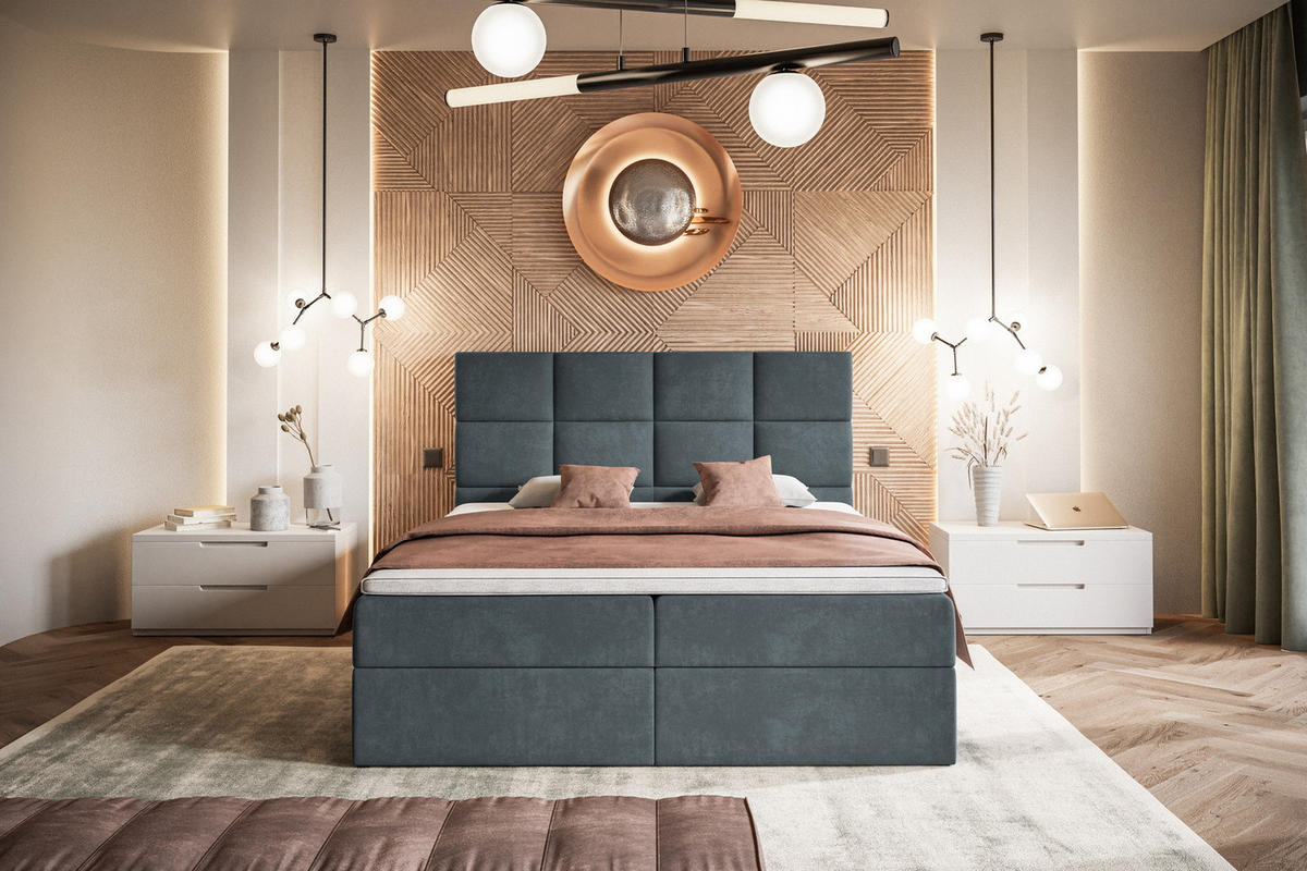 BOXSPRINGBETT mit Topper 160x200 Solo, Bettkasten, Matratze, Dunkelgrau - Dunkelgrau, Holz/Textil (160/200cm) - Emporius