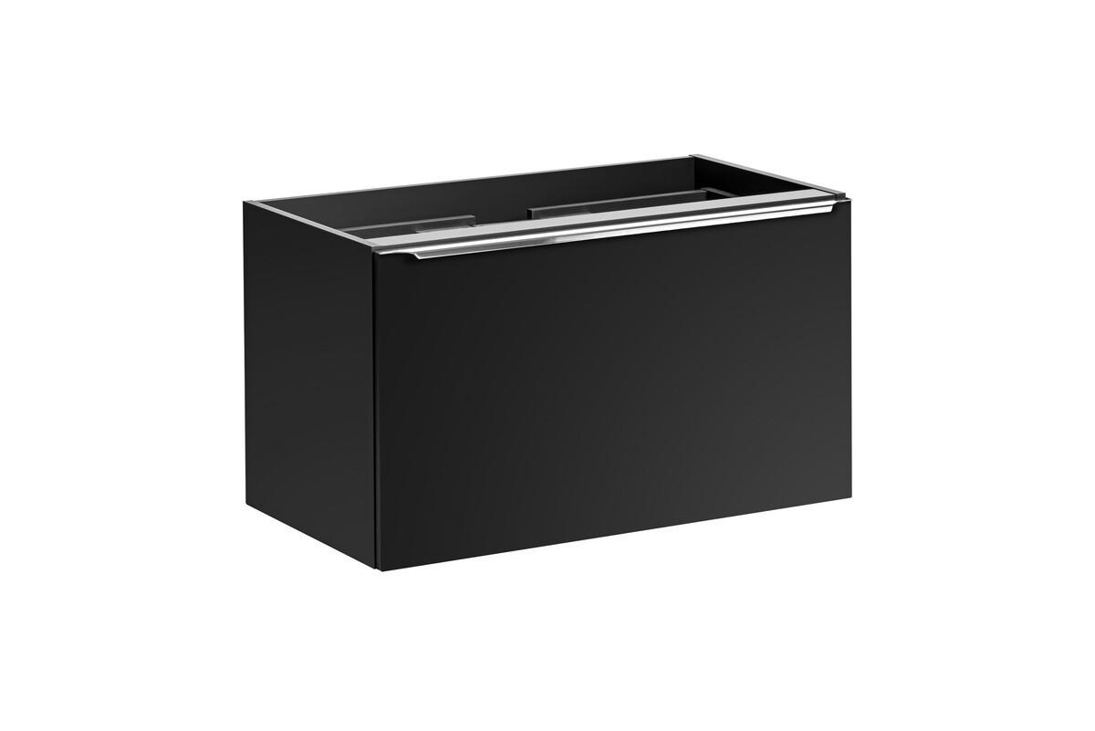 BADMÖBEL-SET 11 Teile - Santa Fe Black S BM13 in Schwarz/Matt - Silberfarben/Schwarz, Leder/Holz (180/160/46cm)