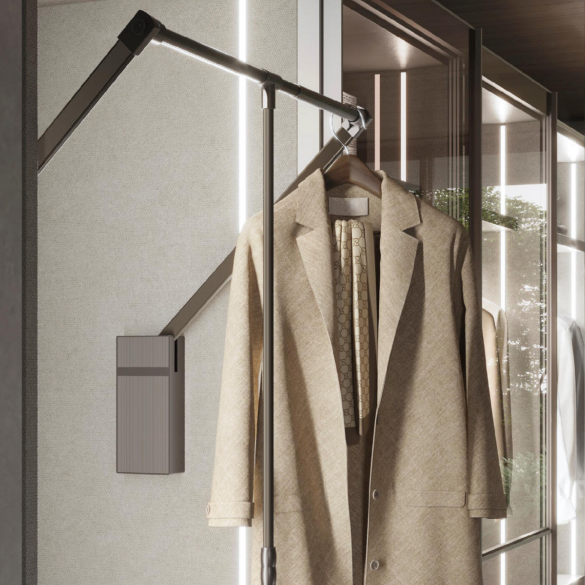 KLEIDERLIFT für Garderoben Sway, 600 - 830mm, Stahl, Aluminium, und Kunststoff, Titanium lackiert - Titanfarben, Metall (83/83/68cm) - EMUCA