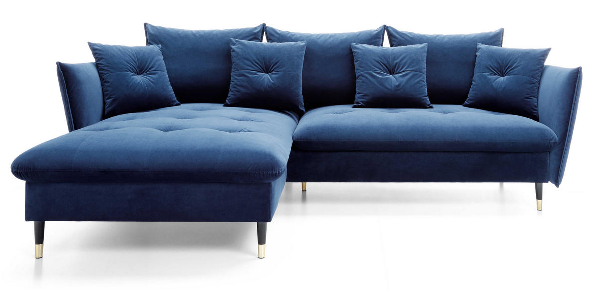 ECKSOFA 260 cm Sagir mit Schalffunktion, Bettkasten, Links - Dunkelblau - Schwarz/Dunkelblau, Holz (167/258cm) - Emporius