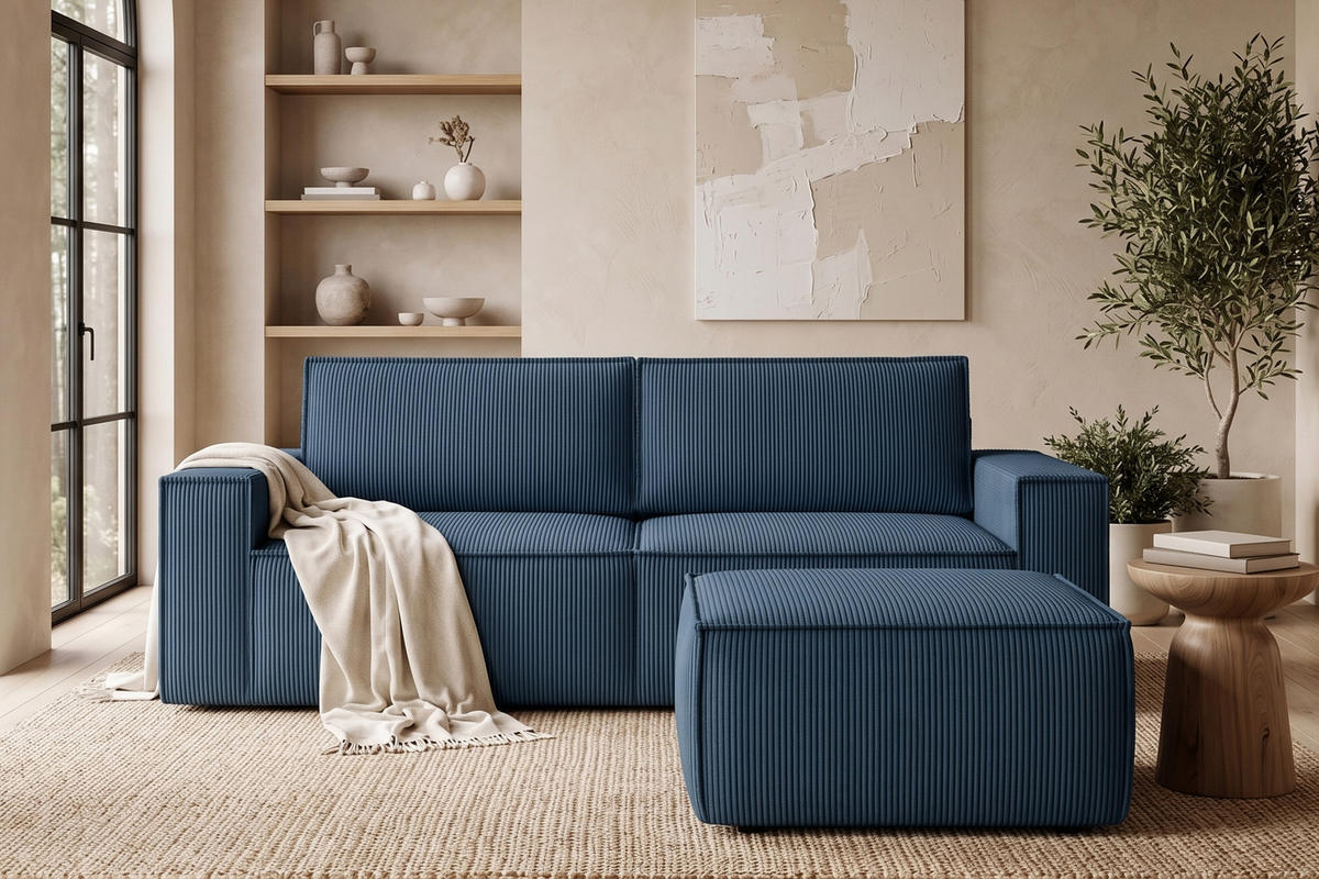 SITZPOUF NAPI gefederte Sitzfläche, blau - Blau/Schwarz, Textil (83/45/83cm) - KONSIMO®